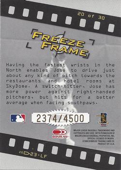 1998 Studio - Freeze Frame #20 Jose Cruz Jr. Back