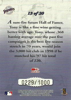 1998 Studio - Masterstrokes #13 Tony Gwynn Back