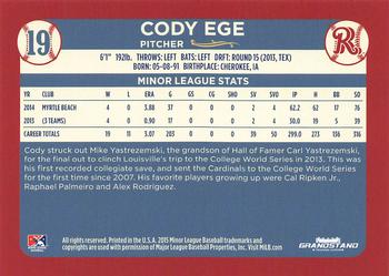 2015 Grandstand Frisco RoughRiders #NNO Cody Ege Back