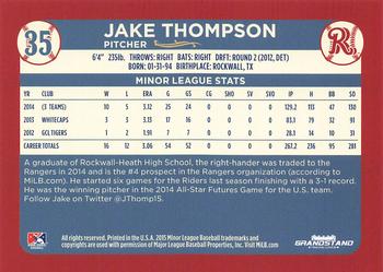 2015 Grandstand Frisco RoughRiders #NNO Jake Thompson Back