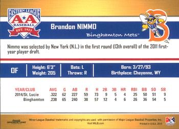 2015 Grandstand Eastern League Top Prospects #NNO Brandon Nimmo Back