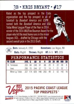 2015 Choice Pacific Coast League Top Prospects #09 Kris Bryant Back