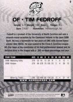 2010 Choice Akron Aeros #9 Tim Fedroff Back