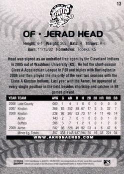 2010 Choice Akron Aeros #13 Jerad Head Back