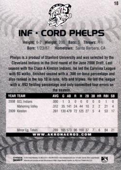 2010 Choice Akron Aeros #18 Cord Phelps Back