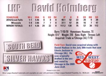 2011 Grandstand Midwest League Top Prospects #NNO David Holmberg Back