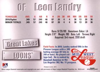 2011 Grandstand Midwest League Top Prospects #NNO Leon Landry Back