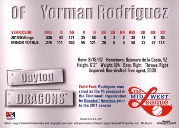 2011 Grandstand Midwest League Top Prospects #NNO Yorman Rodriguez Back
