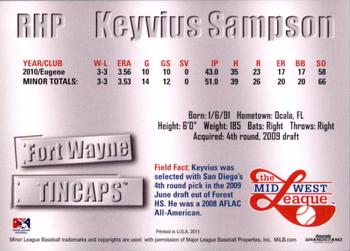 2011 Grandstand Midwest League Top Prospects #NNO Keyvius Sampson Back