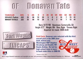 2011 Grandstand Midwest League Top Prospects #NNO Donavan Tate Back