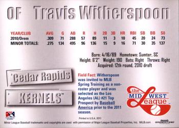 2011 Grandstand Midwest League Top Prospects #NNO Travis Witherspoon Back