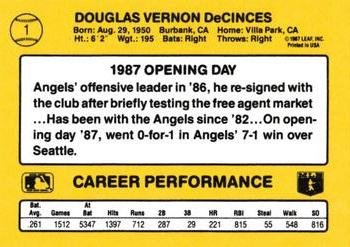 1987 Donruss Opening Day #1 Doug DeCinces Back