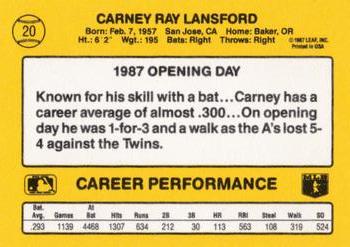 1987 Donruss Opening Day #20 Carney Lansford Back