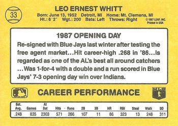 1987 Donruss Opening Day #33 Ernie Whitt Back