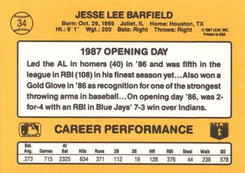 1987 Donruss Opening Day #34 Jesse Barfield Back