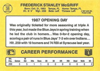 1987 Donruss Opening Day #38 Fred McGriff Back