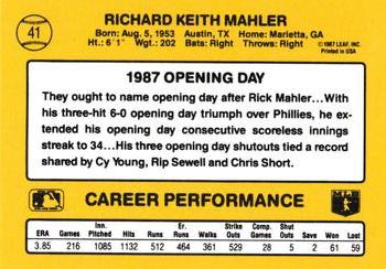 1987 Donruss Opening Day #41 Rick Mahler Back