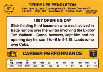 1987 Donruss Opening Day #62 Terry Pendleton Back
