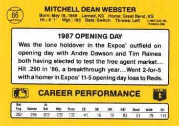 1987 Donruss Opening Day #86 Mitch Webster Back