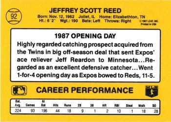 1987 Donruss Opening Day #92 Jeff Reed Back