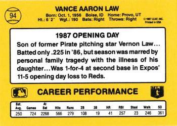 1987 Donruss Opening Day #94 Vance Law Back