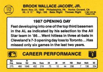 1987 Donruss Opening Day #112 Brook Jacoby Back