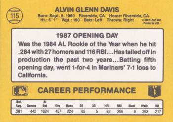 1987 Donruss Opening Day #115 Alvin Davis Back
