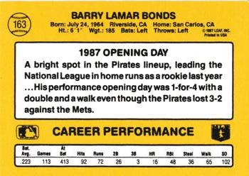 1987 Donruss Opening Day #163 Barry Bonds Back