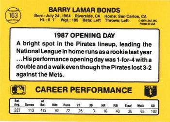 1987 Donruss Opening Day #163 Barry Bonds Back