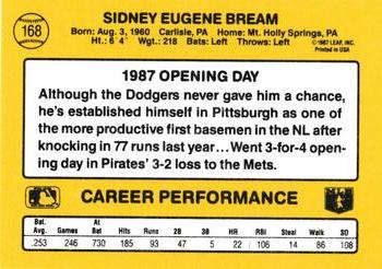 1987 Donruss Opening Day #168 Sid Bream Back