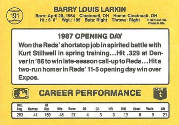 1987 Donruss Opening Day #191 Barry Larkin Back