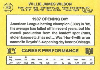 1987 Donruss Opening Day #208 Willie Wilson Back