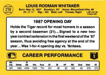 1987 Donruss Opening Day #218 Lou Whitaker Back