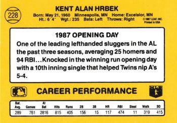 1987 Donruss Opening Day #228 Kent Hrbek Back