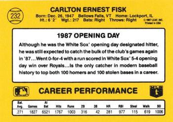 1987 Donruss Opening Day #232 Carlton Fisk Back