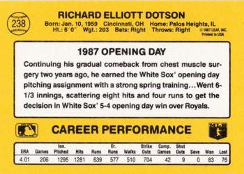 1987 Donruss Opening Day #238 Rich Dotson Back