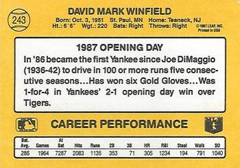 1987 Donruss Opening Day #243 Dave Winfield Back