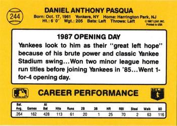 1987 Donruss Opening Day #244 Dan Pasqua Back