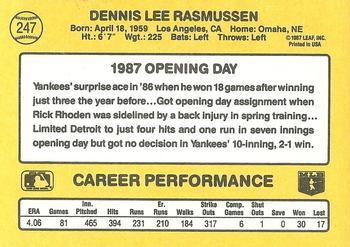 1987 Donruss Opening Day #247 Dennis Rasmussen Back