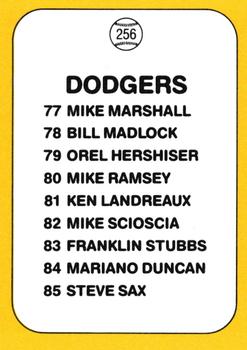 1987 Donruss Opening Day #256 Dodgers Logo/Checklist Back