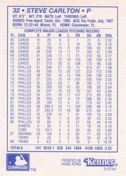 1994 Kenner Starting Lineup Cards Extended Series #513744 Steve Carlton Back