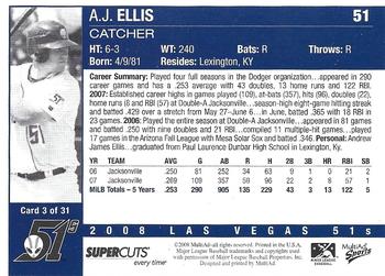 2008 MultiAd Las Vegas 51s #3 A.J. Ellis Back