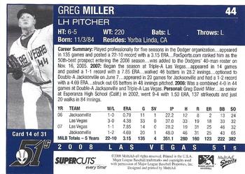2008 MultiAd Las Vegas 51s #14 Greg Miller Back