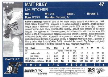 2008 MultiAd Las Vegas 51s #21 Matt Riley Back