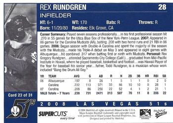 2008 MultiAd Las Vegas 51s #23 Rex Rundgren Back