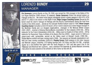 2008 MultiAd Las Vegas 51s #26 Lorenzo Bundy Back