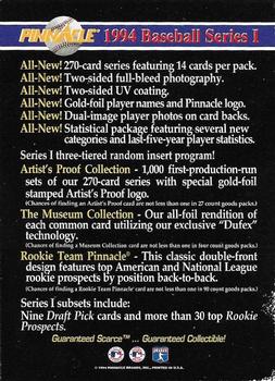 1994 Pinnacle - Samples #NNO Retail Header Card Back