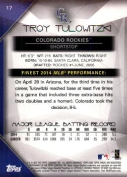 2015 Finest - Refractor #17 Troy Tulowitzki Back