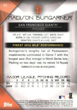 2015 Finest - Refractor #62 Madison Bumgarner Back