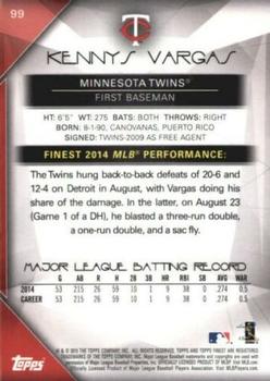 2015 Finest - Refractor #99 Kennys Vargas Back